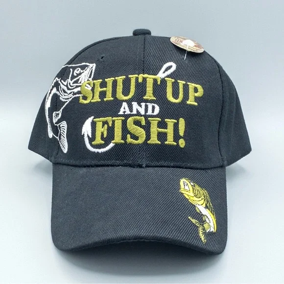 ‼️SOLD‼️ 3 Oaks Embroidered Bass “Shut Up and Fish” Baseball Hat - Adjustable - Picture 1 of 11